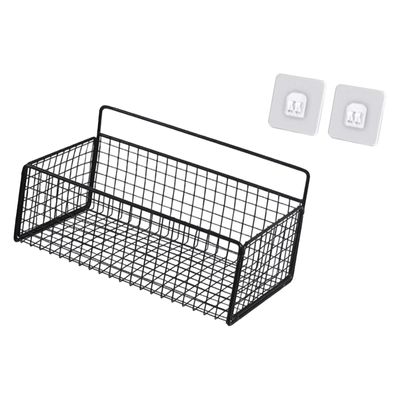 Pitycbo Hanging Wall Storage Basket, Steel Wire Organizer for Kitchen and Bathroom, Size M, Black with Sticker