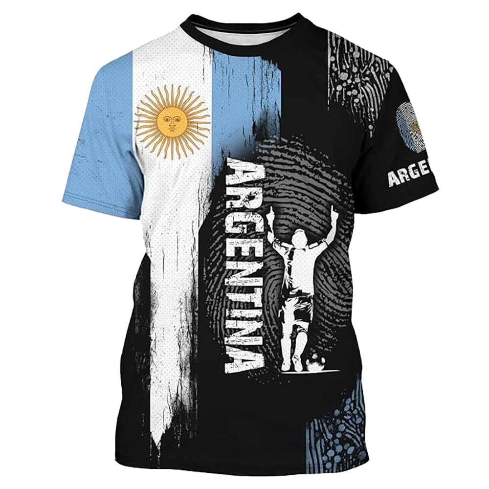 2026 Soccer Cup T-Shirt for Men and Women, Short Sleeve Crew Neck, Printed, Breathable, Quick-Drying, Argentina 2#, 5XL