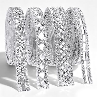GEEHUA 4 Yards Rhinestone Ribbon, Silver