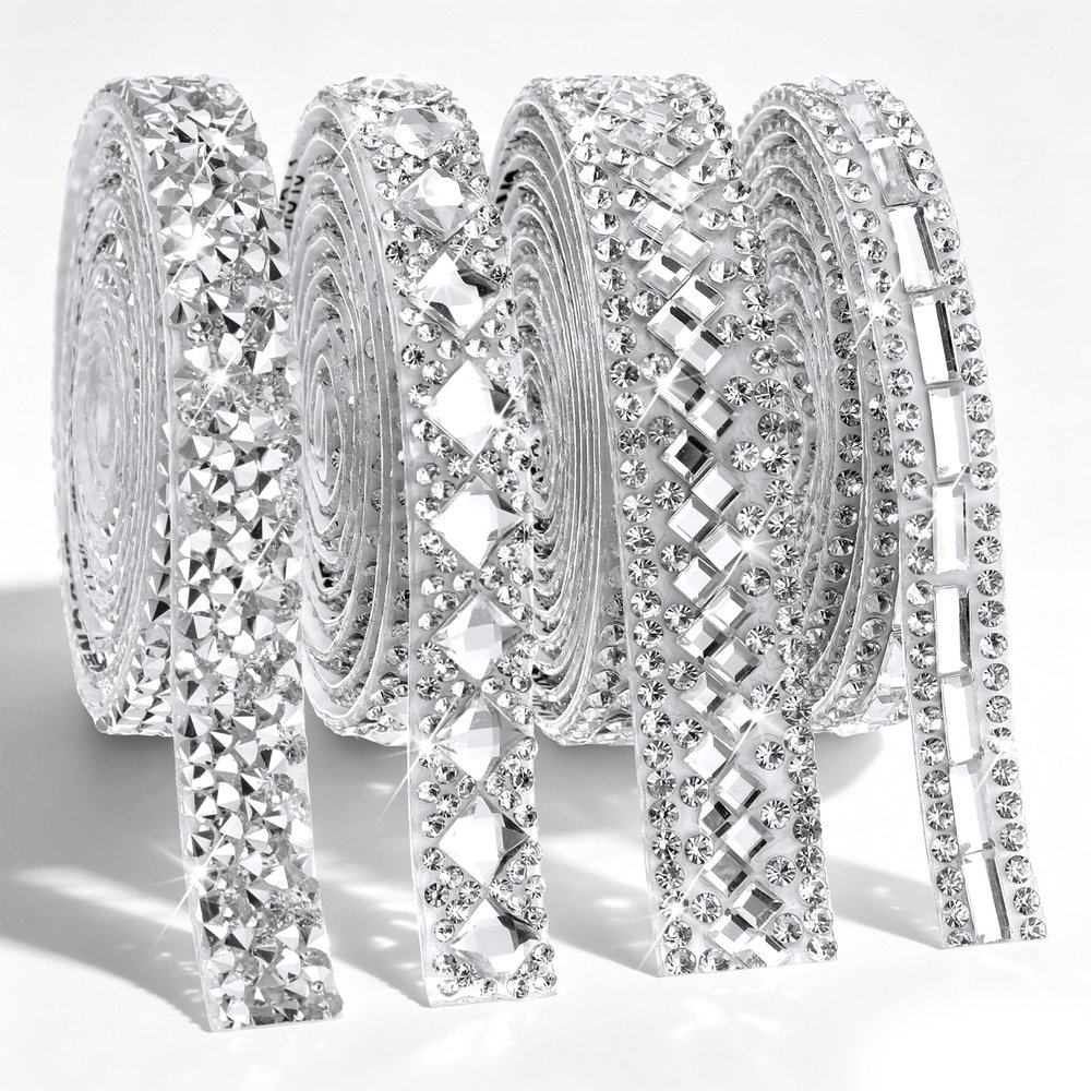 GEEHUA 4 Yards Rhinestone Ribbon, Silver