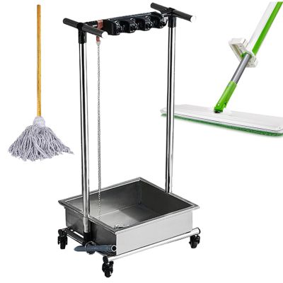 Mobile Cleaning Cart with Water Tank, Stainless Steel Utility Cart