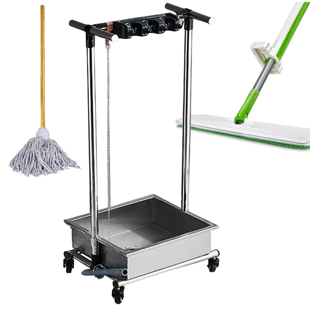 Mobile Cleaning Cart with Water Tank, Stainless Steel Utility Cart