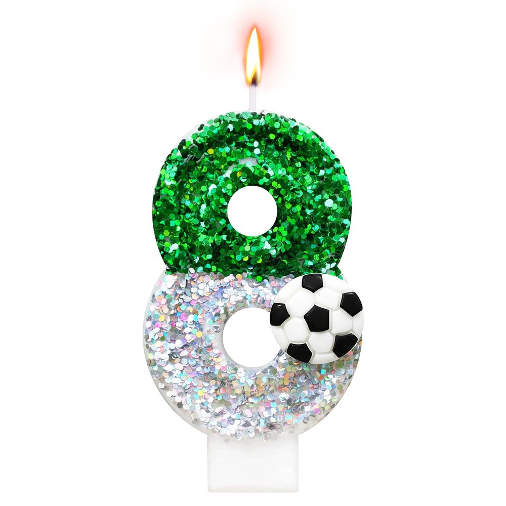 Alaoo Number 8 Birthday Candle - Soccer Design