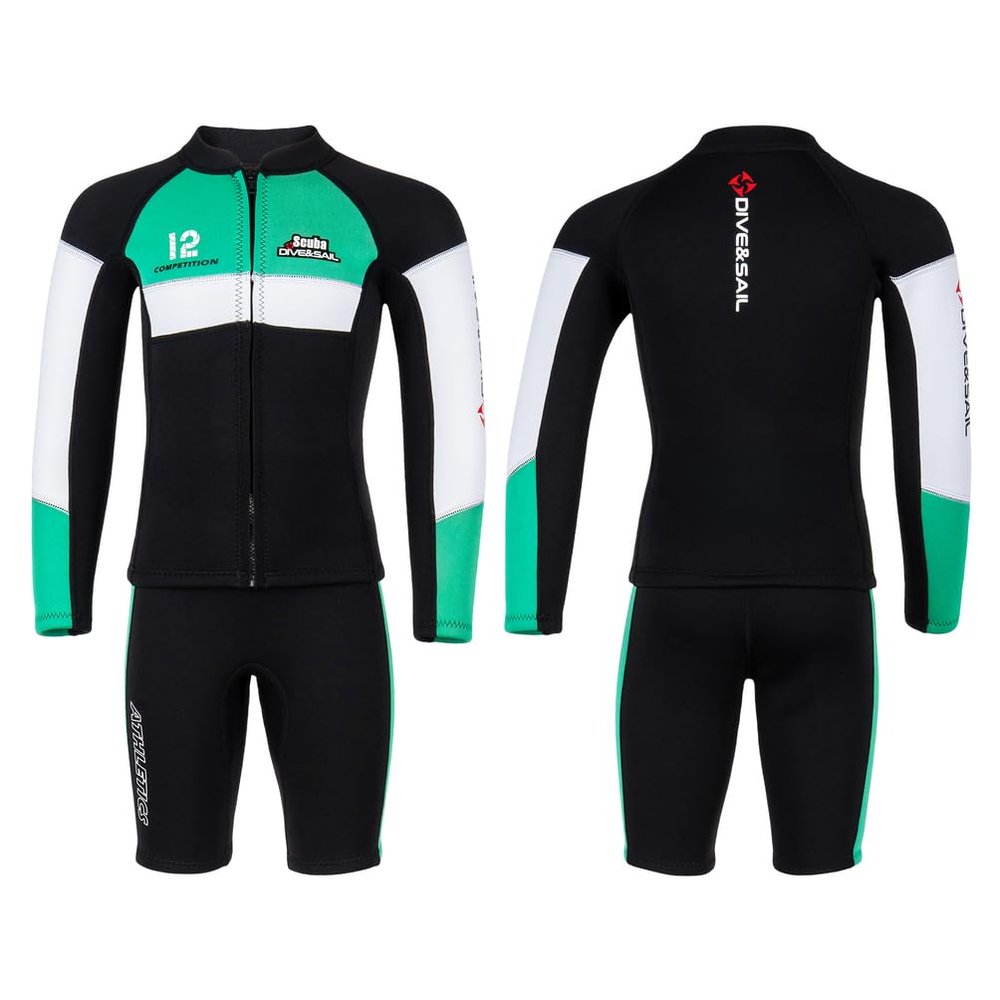 Boys, XXL, Kids' 2.5 mm Neoprene Two-Piece Wetsuit for Boys and Girls, Front-Zip Jacket and Shorts Set, Thermal Swimsuit with UPF 50+ Sun Protection for Surfing and Swimming