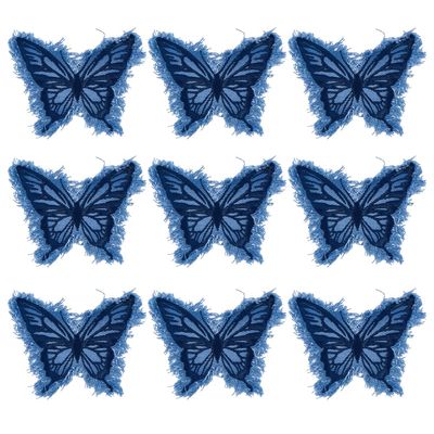 DELORIGIN 9-Piece Denim Butterfly Iron-On Patches, Navy Blue