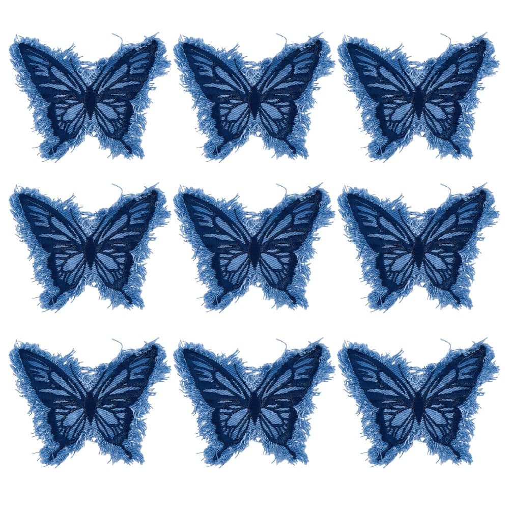 DELORIGIN 9-Piece Denim Butterfly Iron-On Patches, Navy Blue