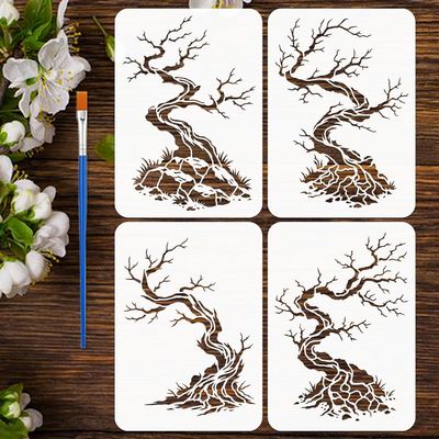 FINGERINSPIRE 4-Piece Stencil Set for Trees and Rocks