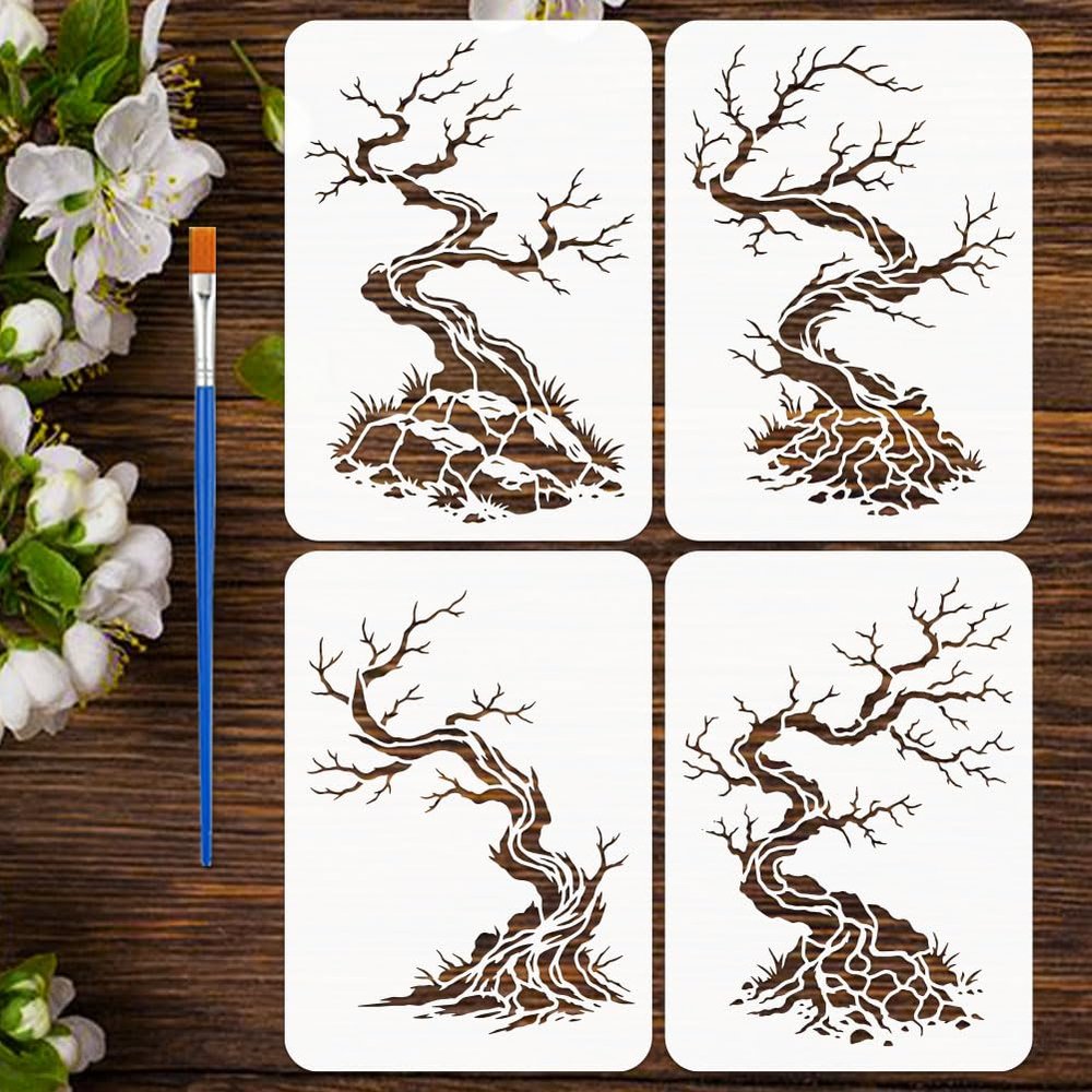 FINGERINSPIRE 4-Piece Stencil Set for Trees and Rocks