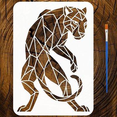 FINGERINSPIRE Geometric Panther Stencil with Brush 29.7x21cm
