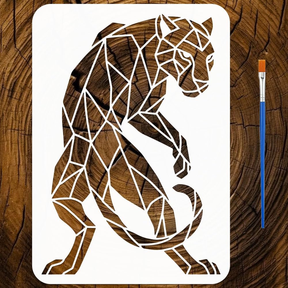 FINGERINSPIRE Geometric Panther Stencil with Brush 29.7x21cm