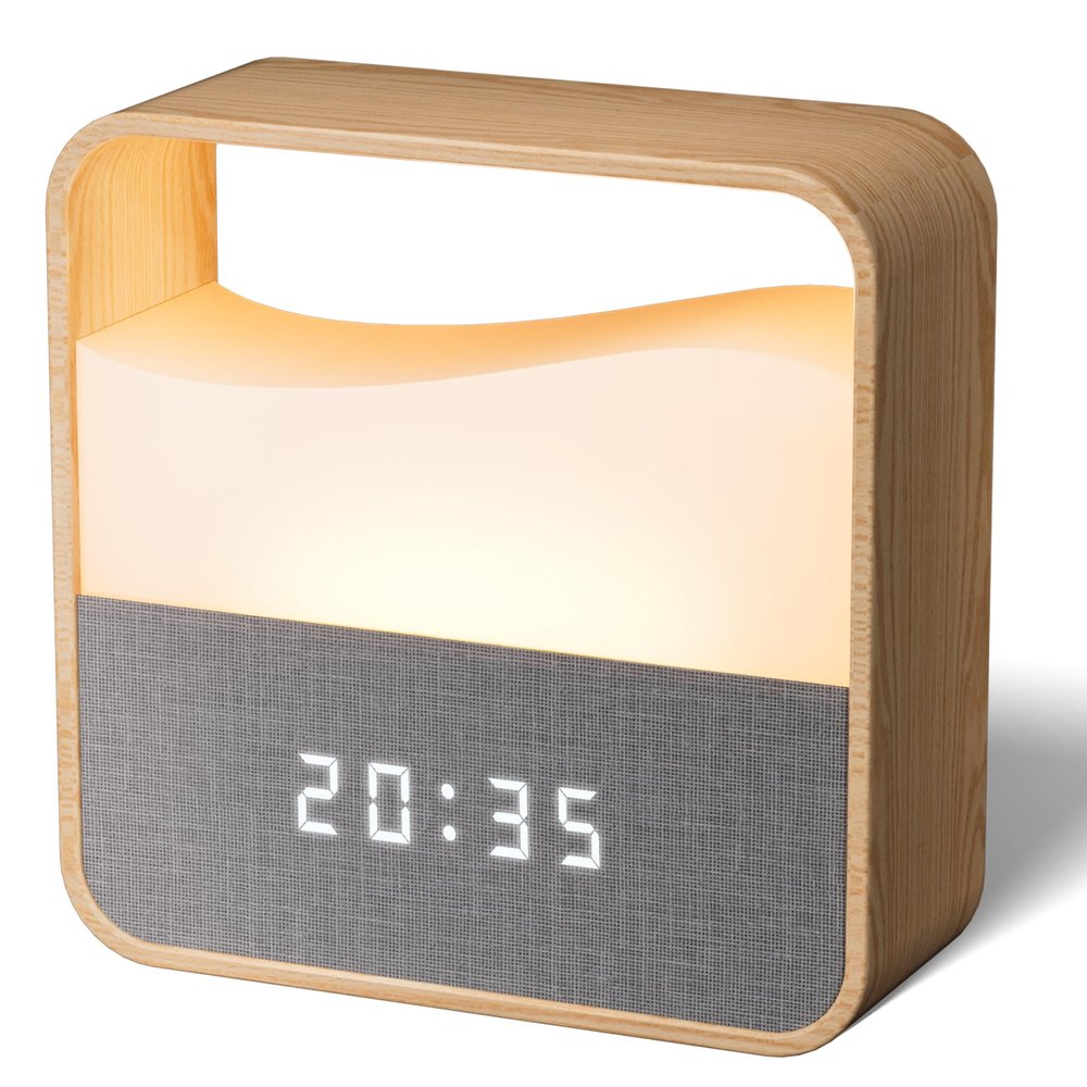 UPXNBOR Digital Alarm Clock with Dimmable Night Light, USB-C Rechargeable, Dual Alarms