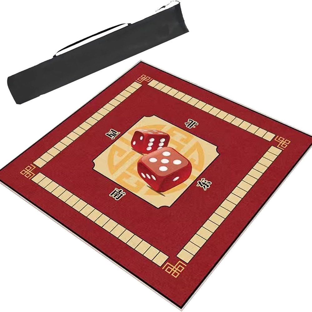 BPABDEITR Mahjong Mat, Rules and Wind Positions, Multicolor, for Poker and Board Games (Red, 35.4 x 35.4 in/90 x 90 cm)