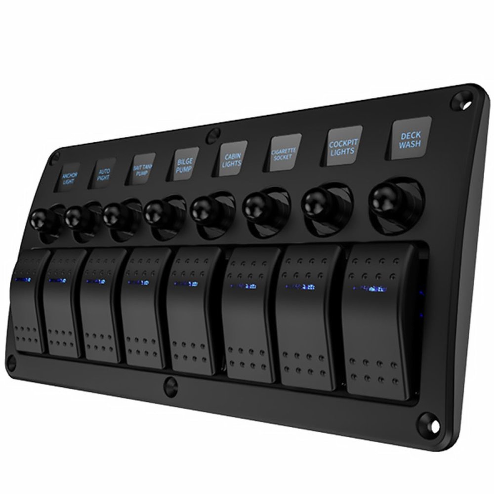 Uonlytech 8-Switch Marine Combination Panel, ABS, DC 12/24V