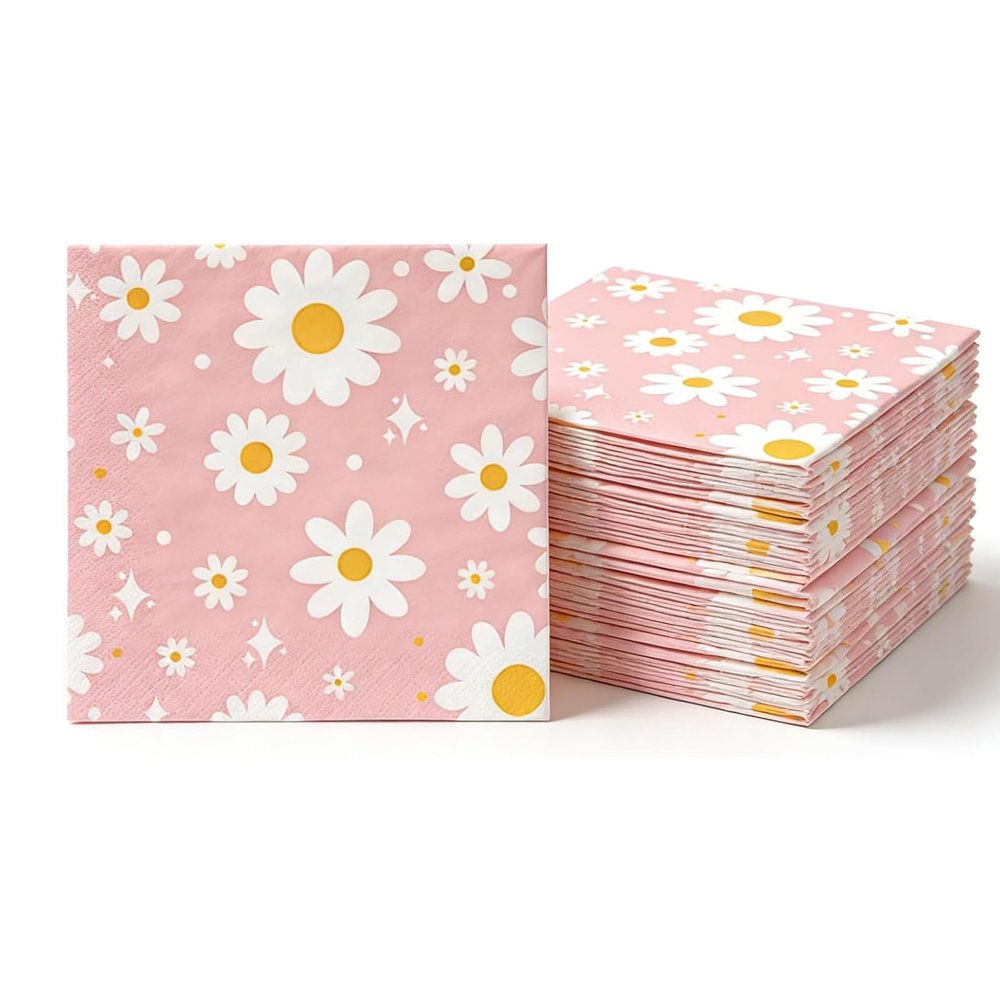 Daisy Napkins, 20 Pack Pink Birthday Napkins for Kids & Girls