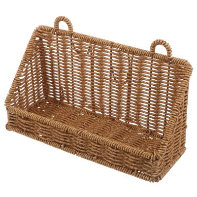 IWOWHERO Plastic Rattan Wall Basket, No-Drill, Compact, Khaki