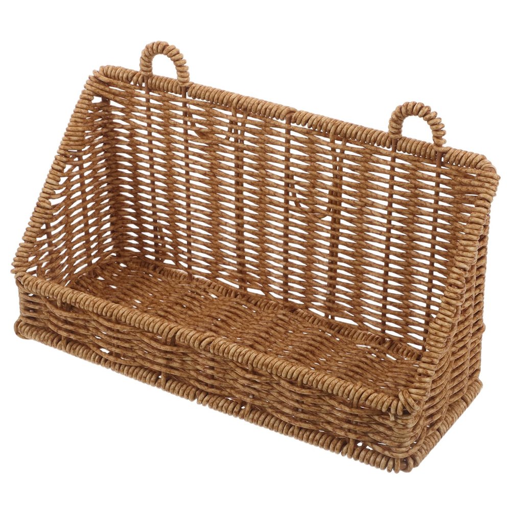 IWOWHERO Plastic Rattan Wall Basket, No-Drill, Compact, Khaki