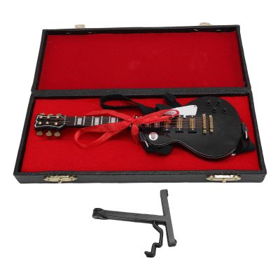 18 cm Miniature Electric Guitar, Black Wood, with Stand and Case