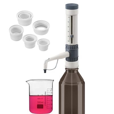 Bottle-Top Dispenser for Laboratory Chemicals, Adjustable Capacity, with 5 Adapters