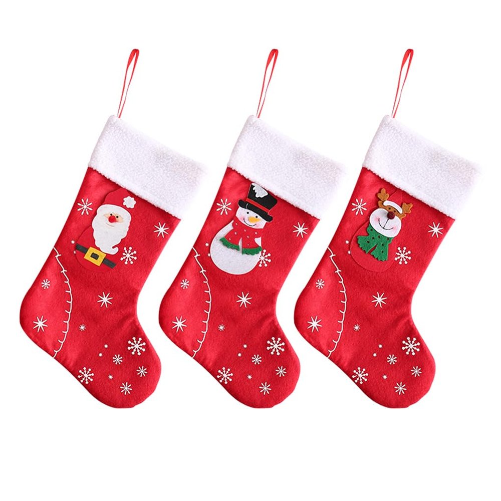 Christmas Stocking with Santa Print and Snowflakes