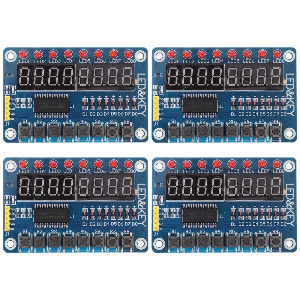 8-Key TM1638 Display Module for Microcontrollers, 4-Pack, Blue