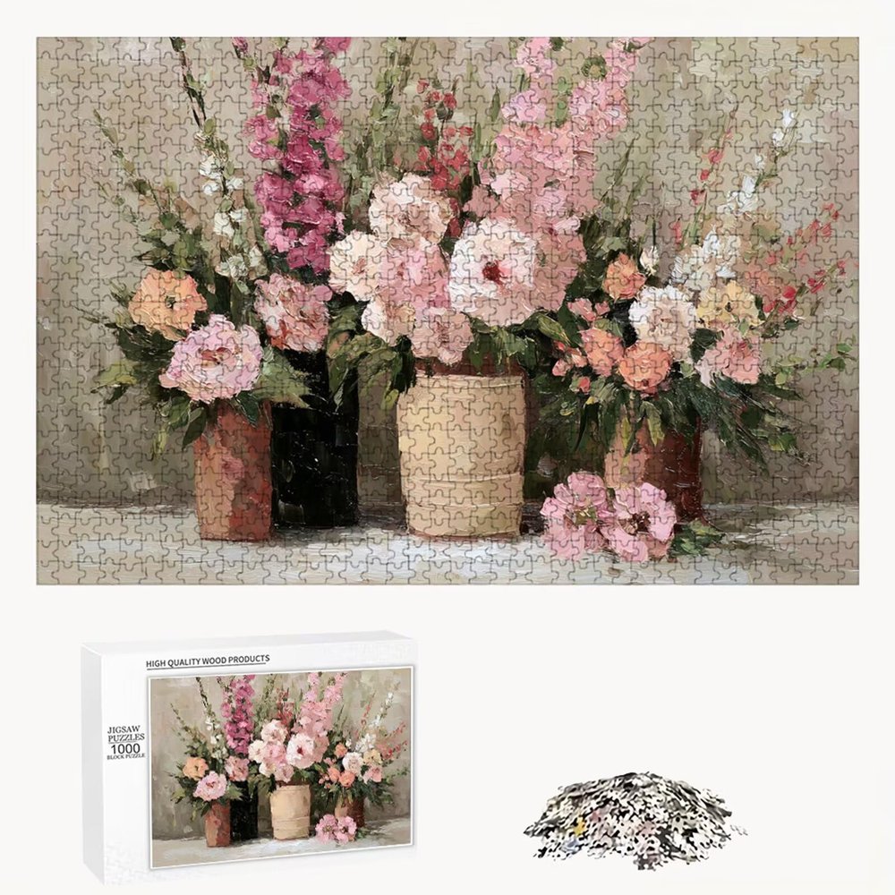 700-Piece Puzzle for Adults, Pink & Flower, Durable Wooden Puzzle with Perfect Fit, 52 x 38 cm, Includes Poster, Mindfulness, Wall Decor, Not for Children Under 14, P3#372