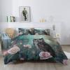 Green Owl, Flower & Leaf Pattern 4-Season Duvet Set, 155 x 220 cm, with 2 Pillowcases view 1