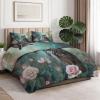 Green Owl, Flower & Leaf Pattern 4-Season Duvet Set, 155 x 220 cm, with 2 Pillowcases view 3