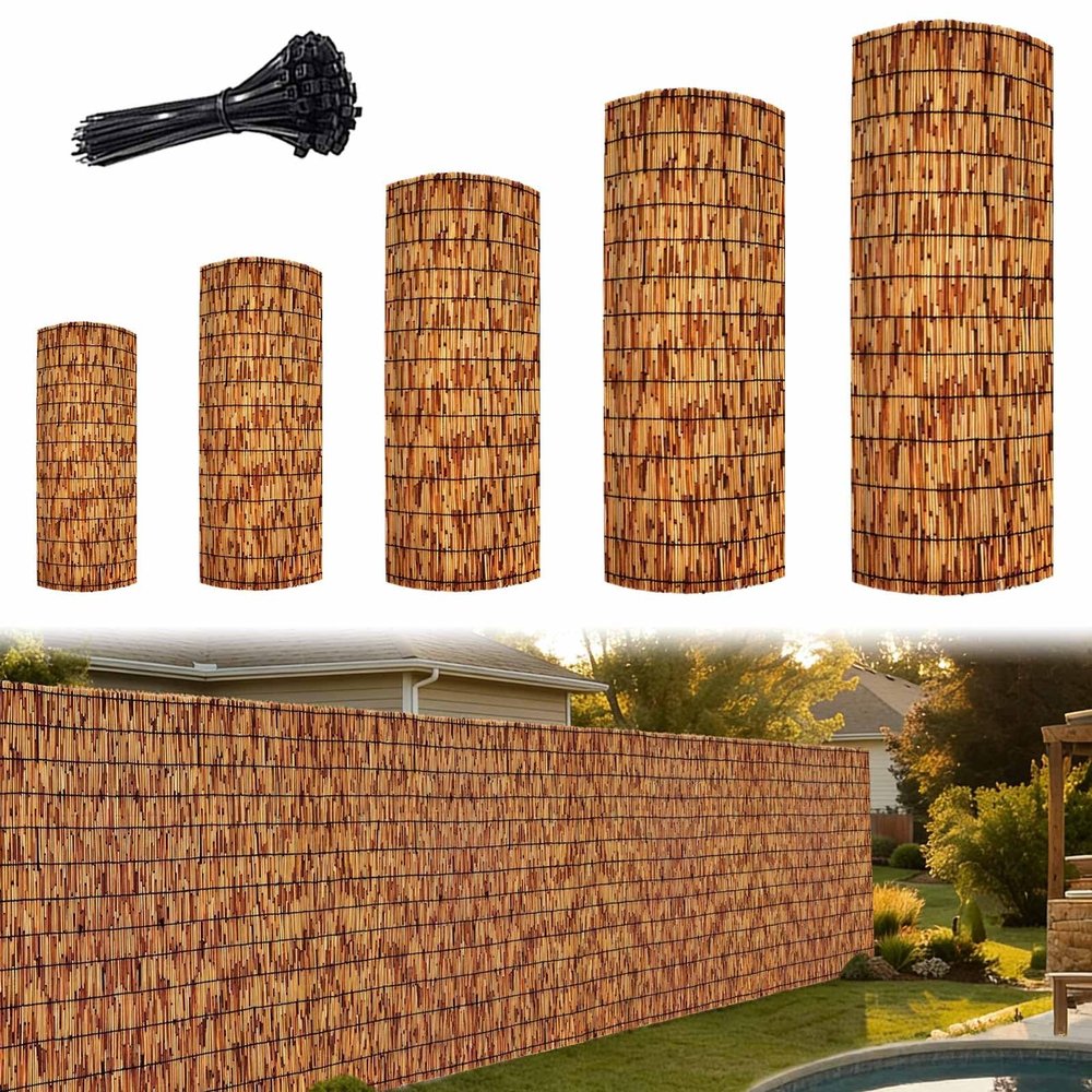Privacy Screen Mat, Reed/Bamboo Mat, 50–180 cm High, Carbonized, 70 × 1000 cm