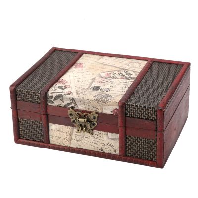 DQZRTUECA Wooden Treasure Chest with Lock, Storage Box, Organizer, Retro Style, 23 x 16 x 9.8 cm
