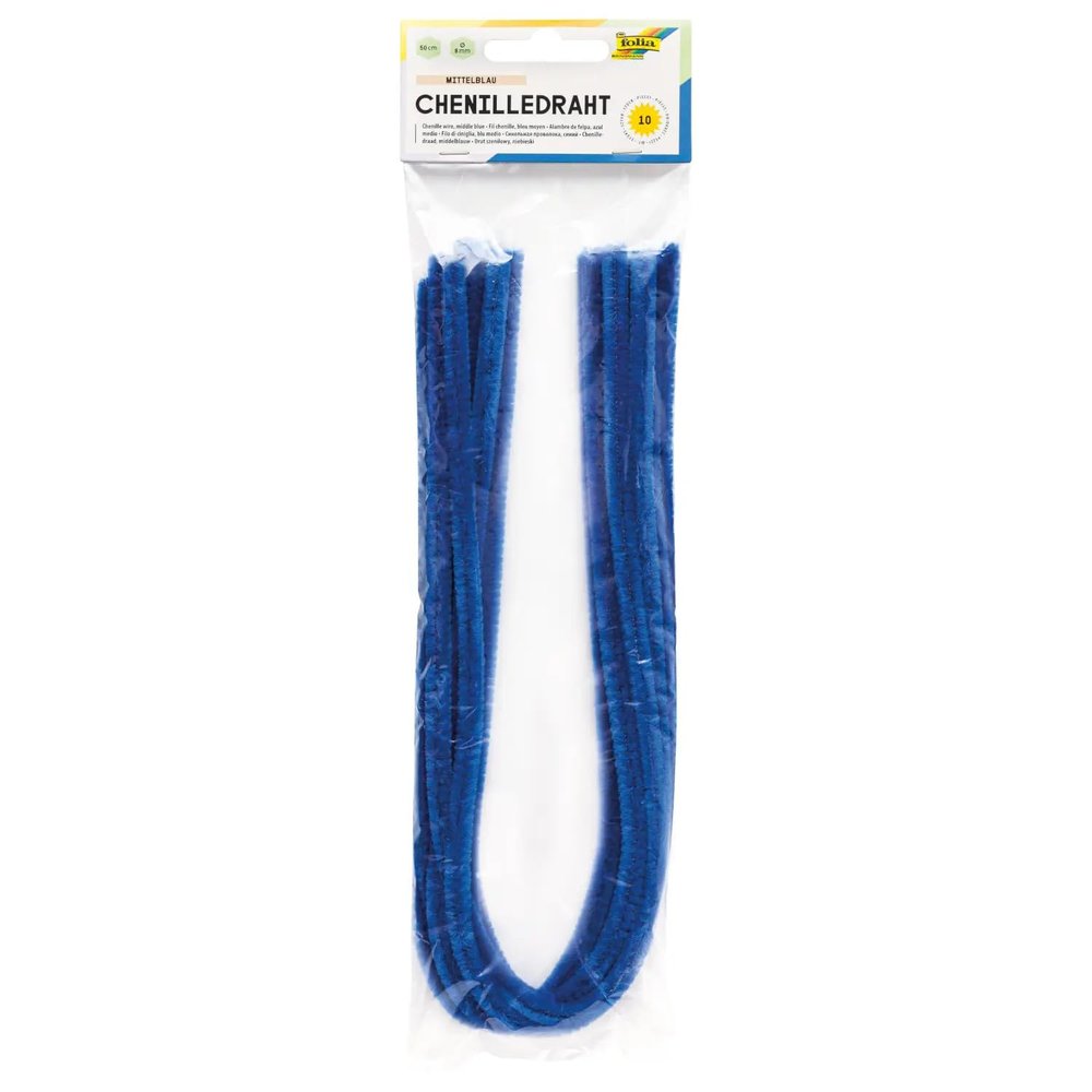 Chenille Wire, Pipe Cleaners, 10 Pieces, 8 mm Thickness (Medium Blue)