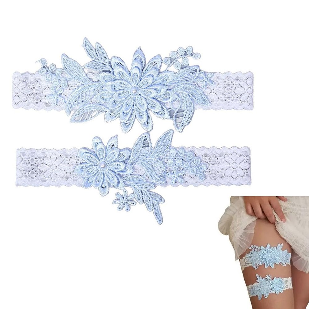 QEQSHQO Bridal Garter Blue Wedding 2-Piece Set