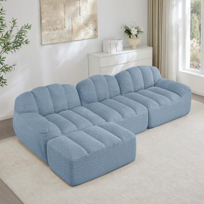 Rvjiahe 3-Seater L-Shaped Modular Sofa with Ottoman, 32D High-Density Foam, Deep Seat, Soft Corduroy, Blue