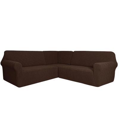 Suixtil 3-Piece L-Shaped Sectional Sofa Cover, Stretch, Non-Slip, Washable, Brown, 7-Seater