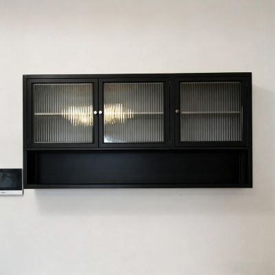Tqoiozxa 3-Tier Wall Cabinet with Glass Doors, Narrow Display Cabinet, Black, Special Style-B