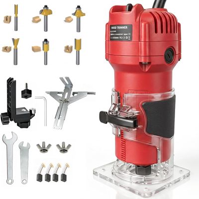 YEARTOP Wood Edge Router, 800W, 31,000 RPM, with 6-Piece Bit Set in Wooden Box