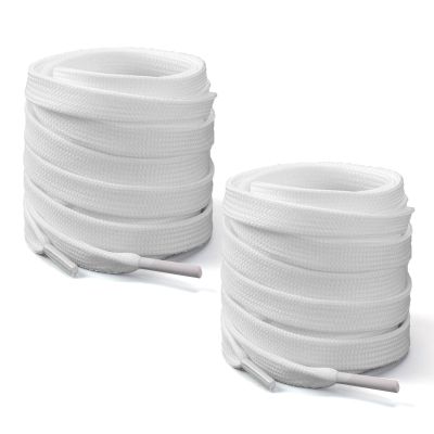 LeFangGangChan 2 Pairs Flat Sport Shoelaces, 9 mm Wide, 80 cm, White, EU 47