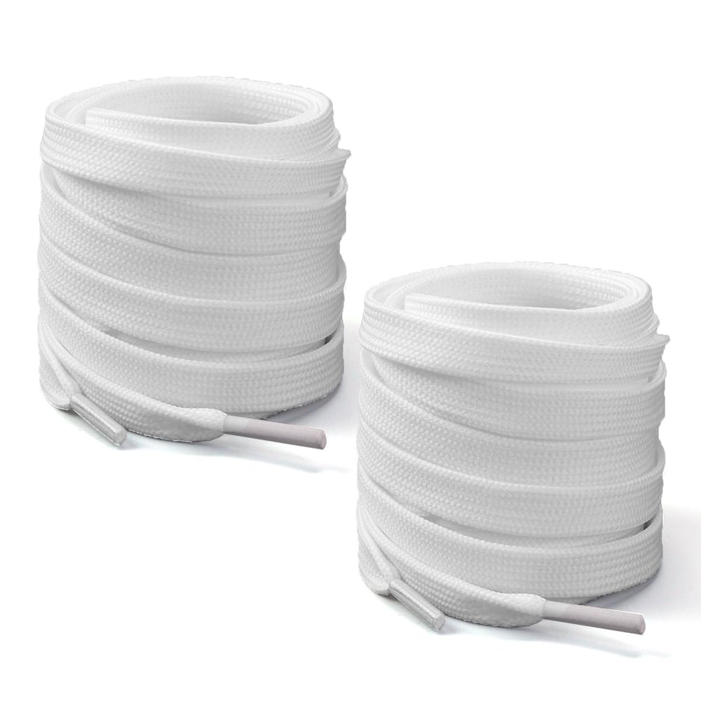 LeFangGangChan 2 Pairs Flat Sport Shoelaces, 9 mm Wide, 80 cm, White, EU 47