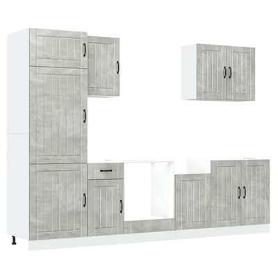 GeenYuu Lucca 7-Piece Kitchen Cabinet Set, Concrete Gray