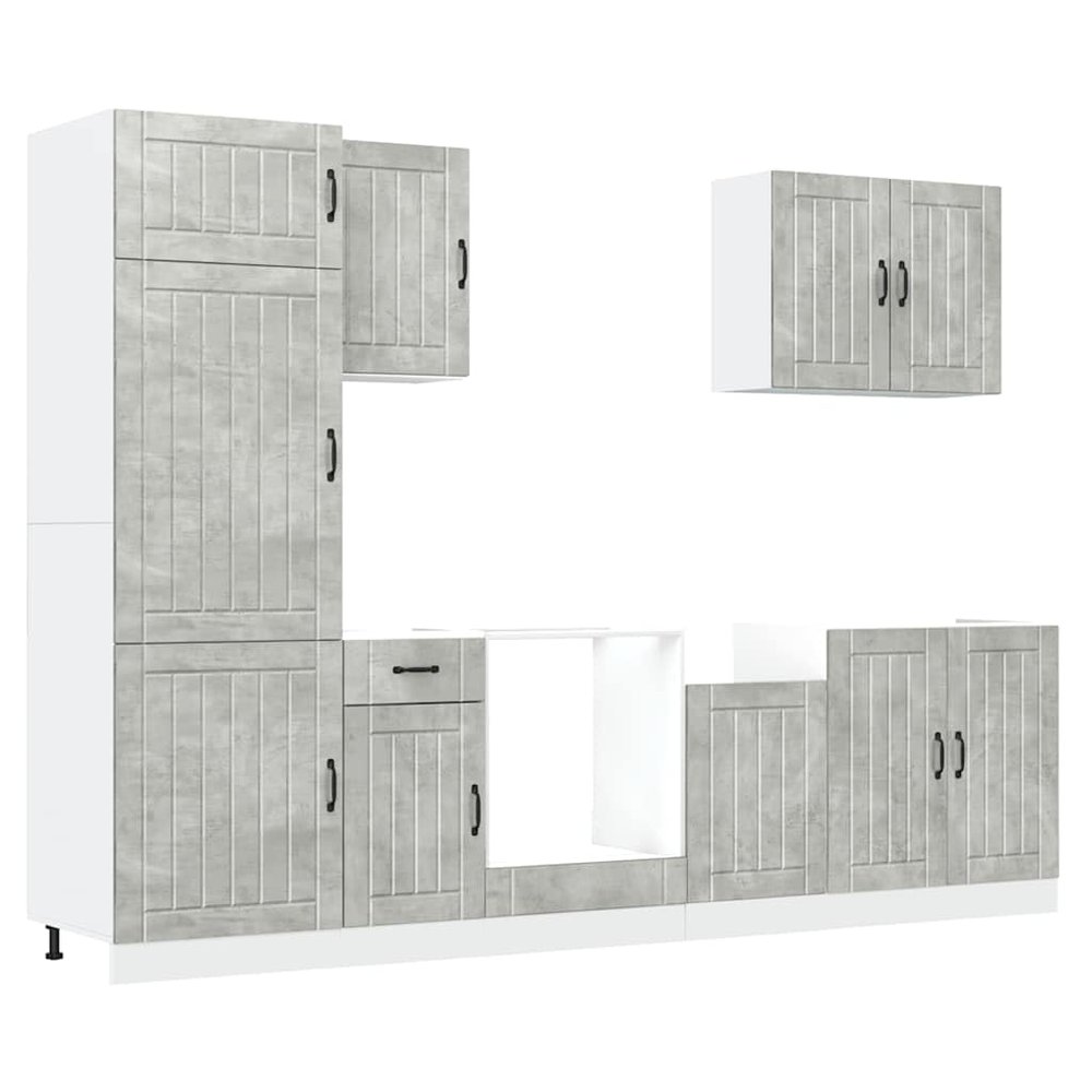 GeenYuu Lucca 7-Piece Kitchen Cabinet Set, Concrete Gray