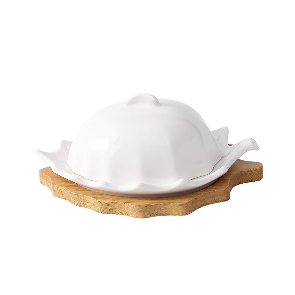 birene Leaf-Shaped Ceramic Butter Dish with Cover, Large