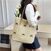 GETBSTOOP Large Straw Beach Tote with Bow Print, Lightweight Woven Handbag for Women, White view 2