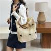 GETBSTOOP Large Straw Beach Tote with Bow Print, Lightweight Woven Handbag for Women, White view 3