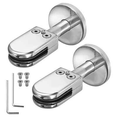 2 Round Glass Clamps, 304 Stainless Steel, 10–12 mm Glass, 60 mm High