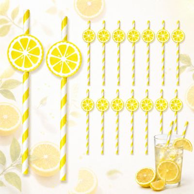 Ovanda 20 Pack 3D Lemon Slice Paper Straws