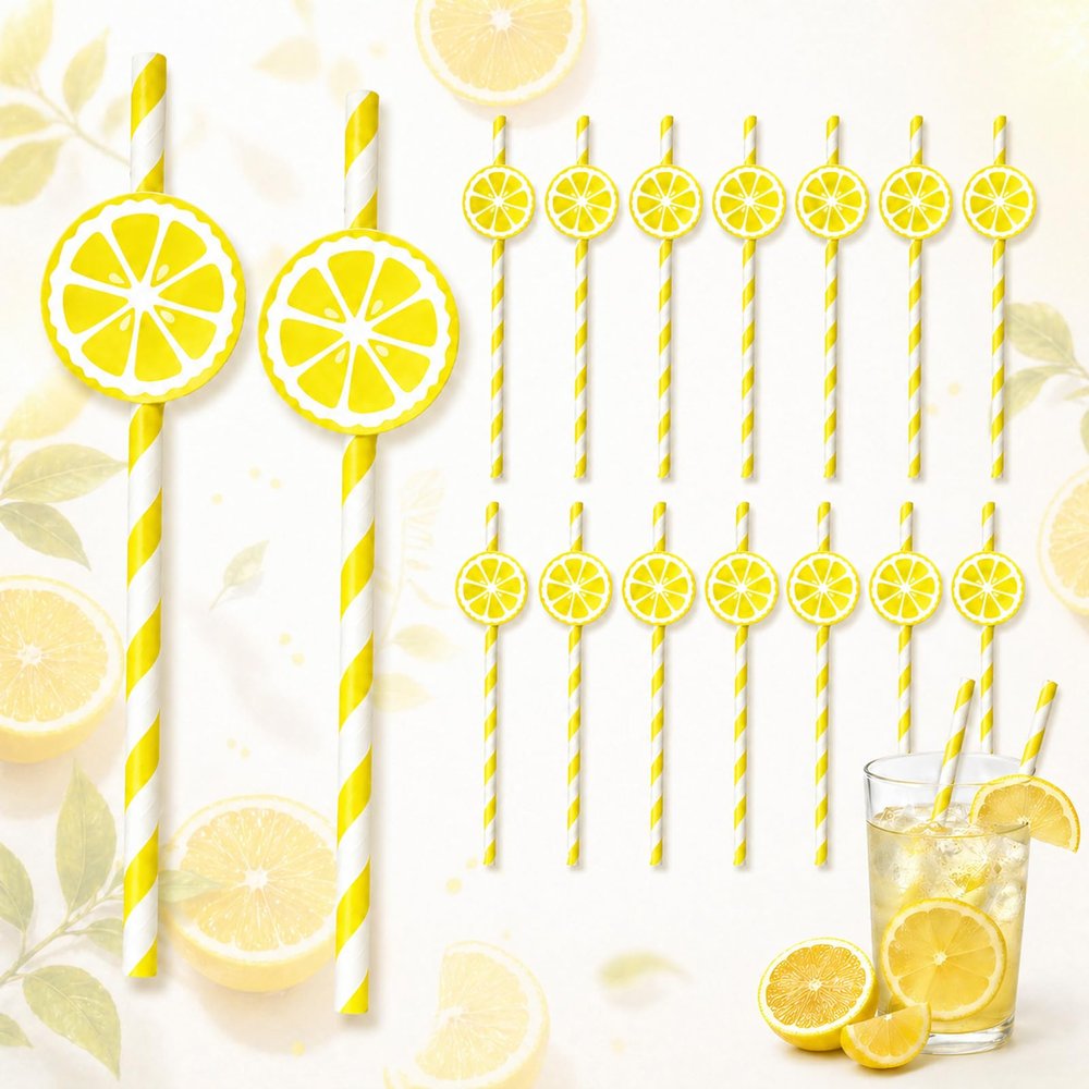 Ovanda 20 Pack 3D Lemon Slice Paper Straws