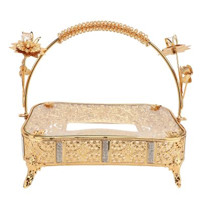 Hamwesh Vintage Coffee Serving Tray with Gold Metal and Glass, Handle and Floral Decoration