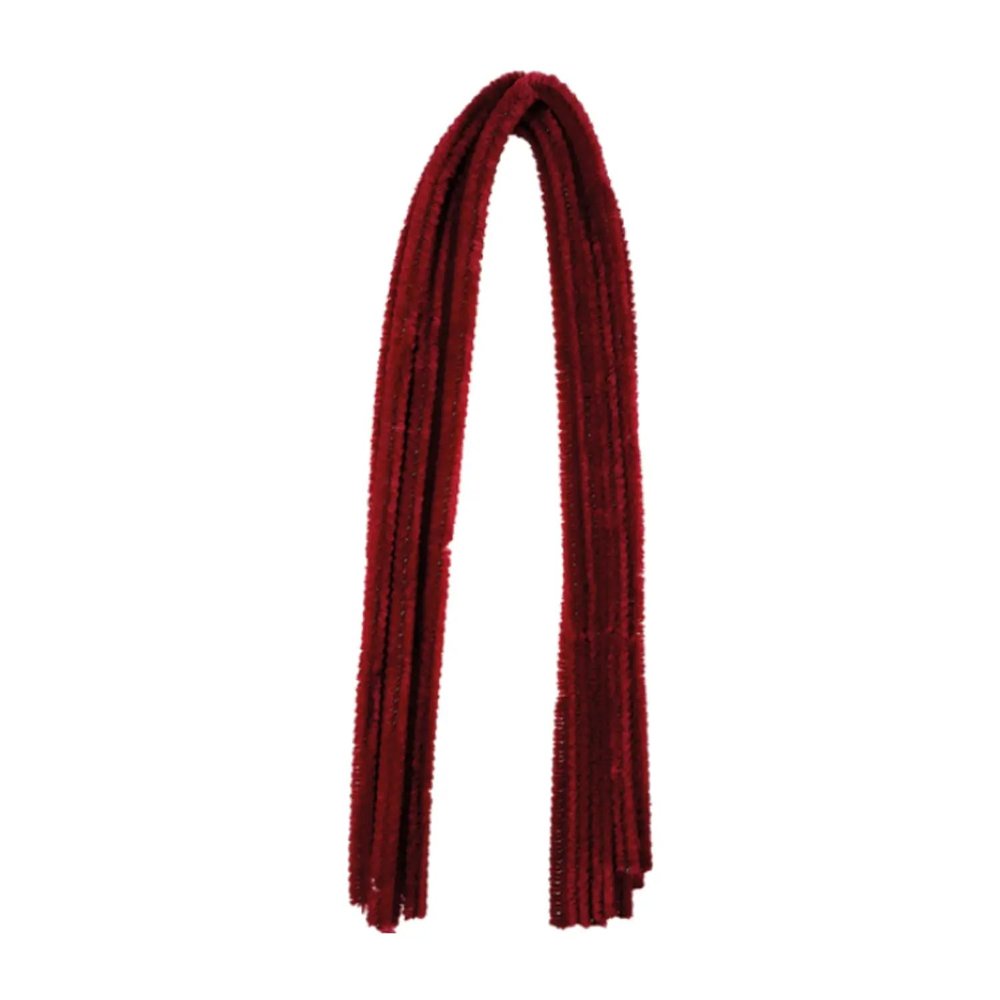 Chenille Wire, Pipe Cleaners, 8mm x 50cm, 10 Pack (Dark Red)