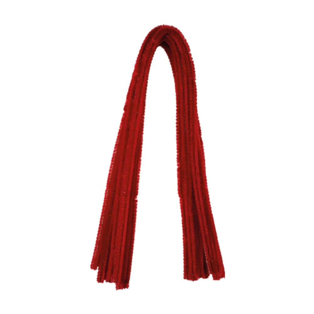 Chenille Wire, Pipe Cleaners, Bendable Plush, 8 mm x 50 cm, 10 pcs (Red)