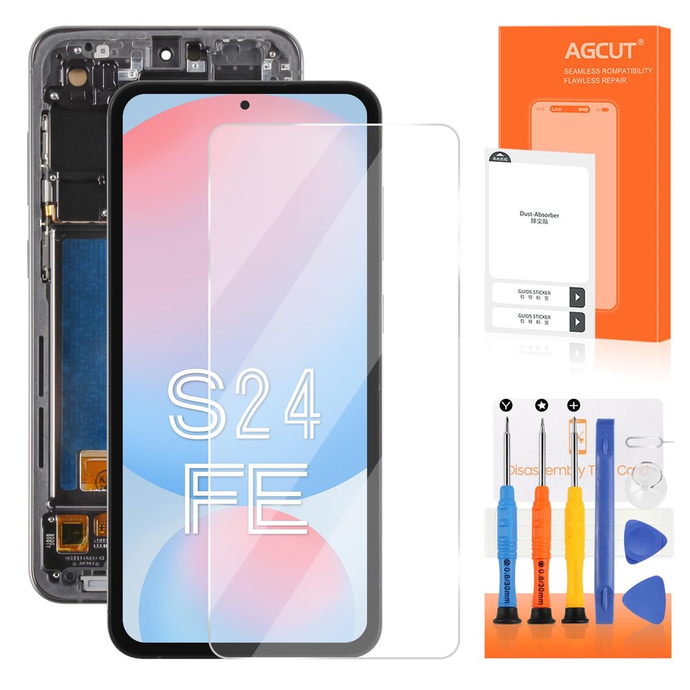 AGCUT OLED LCD Display for Samsung Galaxy S24 FE SM-S721U, 6.7-inch US Version, Black with Frame and Tools