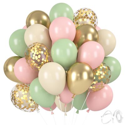 Retro Pink Green Gold Balloons, 30 Pack